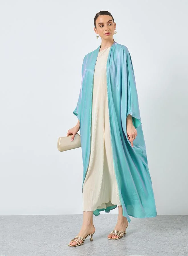 تايك تو Take Two Metallic Batwing Sleeve Open Front Abaya