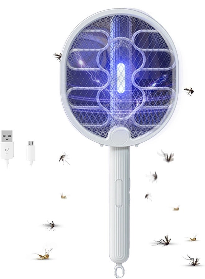Mosquito Killer Electric Bat & Fly Catcher - Rechargeable Mosquito Swatter with LED Light, Portable Mosquito Bat Killer for Indoor/Outdoor Mosquito Repellent (White) - Image 1