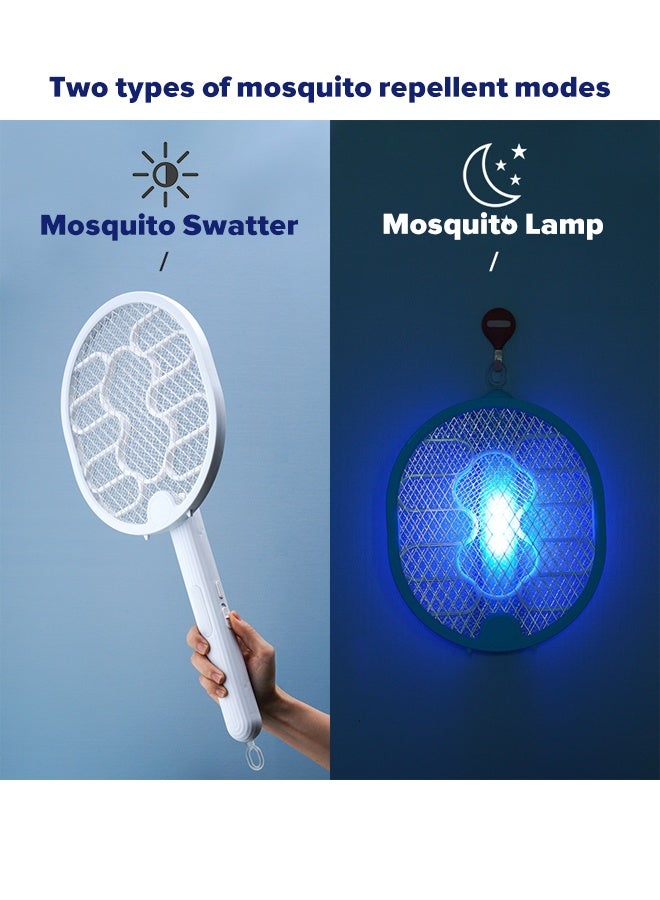 Mosquito Killer Electric Bat & Fly Catcher - Rechargeable Mosquito Swatter with LED Light, Portable Mosquito Bat Killer for Indoor/Outdoor Mosquito Repellent (White) - Image 2