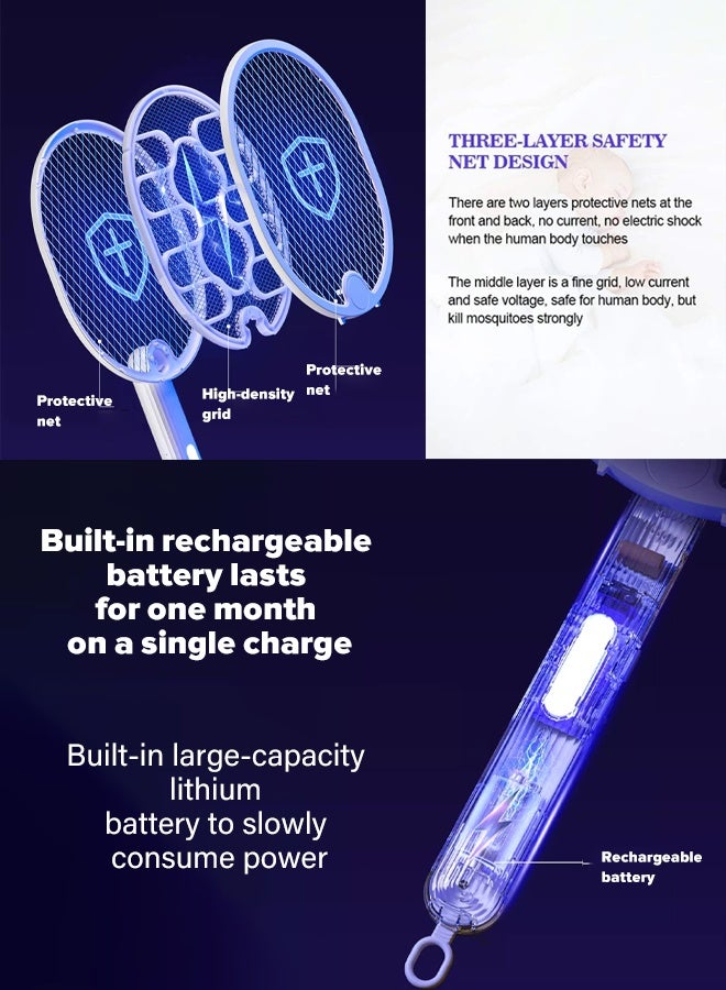 Mosquito Killer Electric Bat & Fly Catcher - Rechargeable Mosquito Swatter with LED Light, Portable Mosquito Bat Killer for Indoor/Outdoor Mosquito Repellent (White) - Image 5