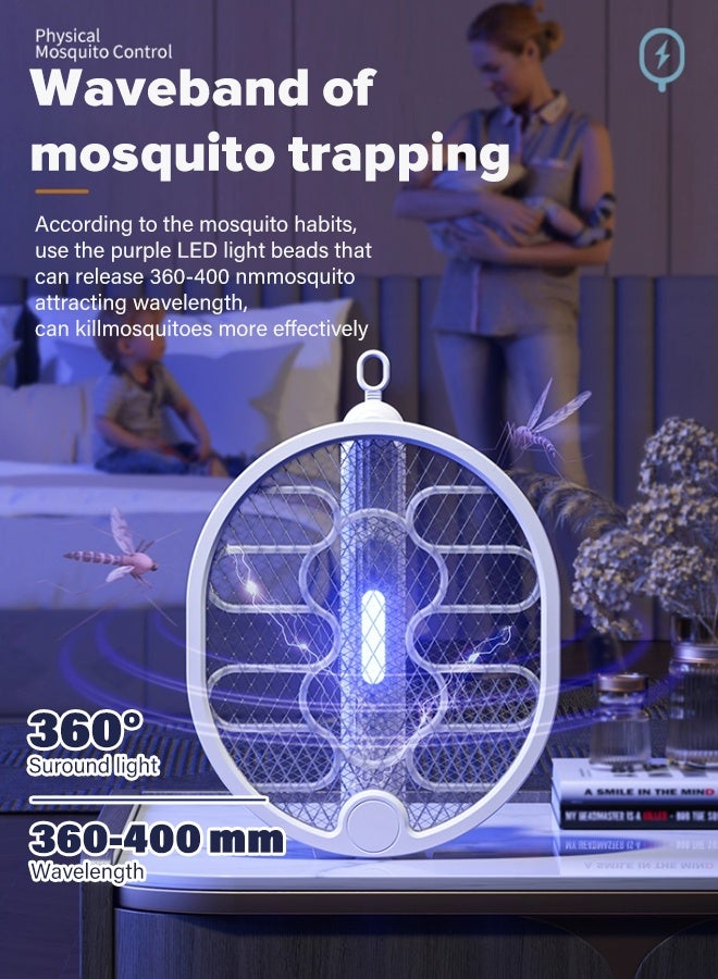 Mosquito Killer Electric Bat & Fly Catcher - Rechargeable Mosquito Swatter with LED Light, Portable Mosquito Bat Killer for Indoor/Outdoor Mosquito Repellent (White) - Image 3