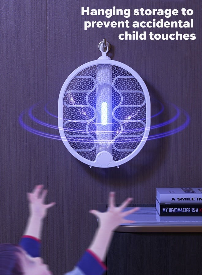 Mosquito Killer Electric Bat & Fly Catcher - Rechargeable Mosquito Swatter with LED Light, Portable Mosquito Bat Killer for Indoor/Outdoor Mosquito Repellent (White) - Image 4