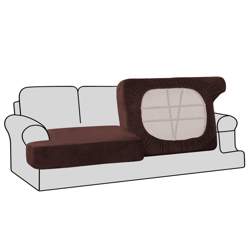H.VERSAILTEX HVERSAILTEX Stretch Velvet 2 Piece T Cushion Sofa Slipcovers  Individually Fitted Cushion Covers for 2 Couch Seat Cushions Stay in Place Brown