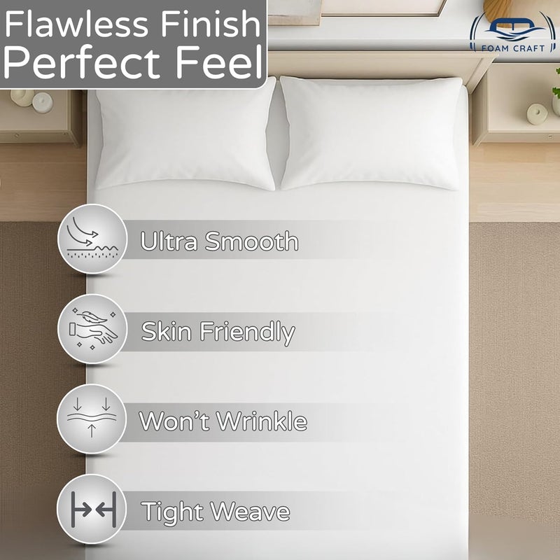 FOAM CRAFT 3 Piece Fitted Sheet Set - Queen Size Fitted Bed Sheet & 2 Pillow Shams, 100% Cotton, 300TC, Deep Pockets, White - Image 4