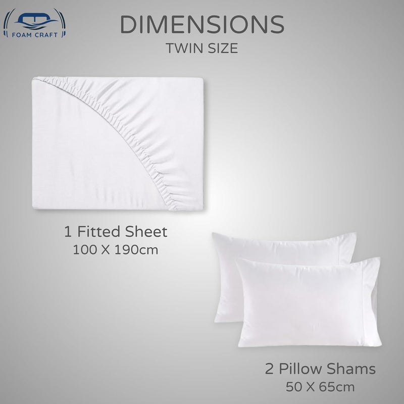 FOAM CRAFT 3 Piece Fitted Sheet Set - Queen Size Fitted Bed Sheet & 2 Pillow Shams, 100% Cotton, 300TC, Deep Pockets, White - Image 2