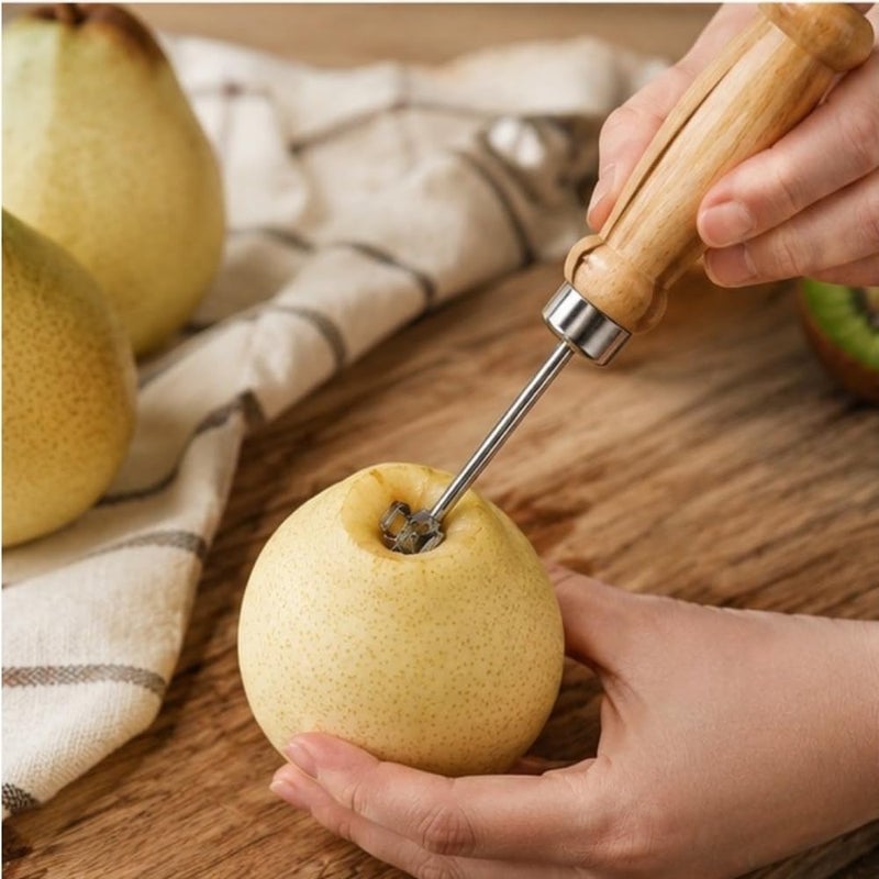 Premium Wooden Handle Fruit Corer (23 cm) | Professional Stainless Steel Apple & Pear Deseeder | Traditional Heavy-Duty Fruit Seed Remover with Loop Blade & Integrated Hanging Ring - Image 2