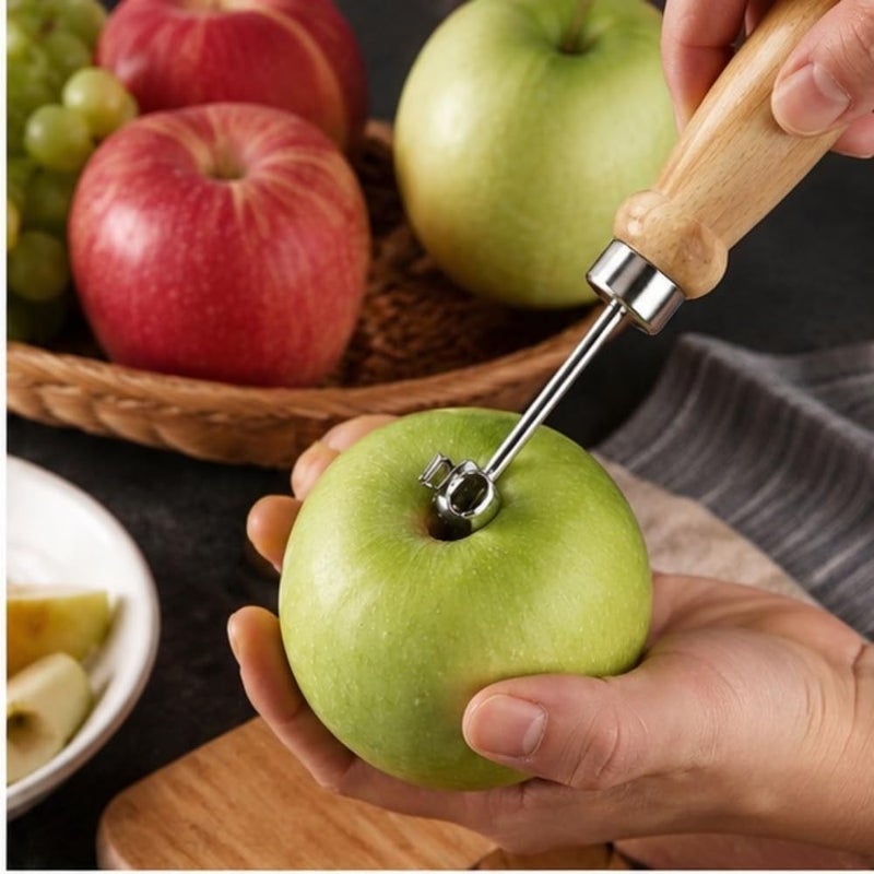 Premium Wooden Handle Fruit Corer (23 cm) | Professional Stainless Steel Apple & Pear Deseeder | Traditional Heavy-Duty Fruit Seed Remover with Loop Blade & Integrated Hanging Ring - Image 3