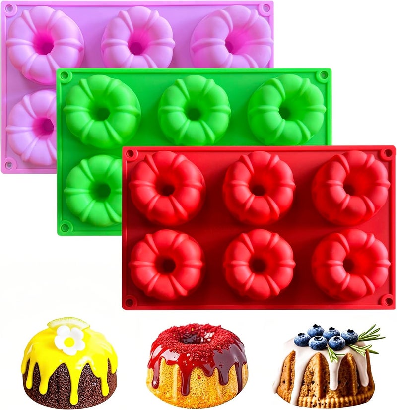 saphe 3 pcs mini Cake Pan, Silicone 6-Cavity Non-stick Baking Mold for Jello,Gelatin Cupcakes, Donuts, Silicone Fluted Tube Cake Pan for Cornbread, Brownies (3) - Image 1