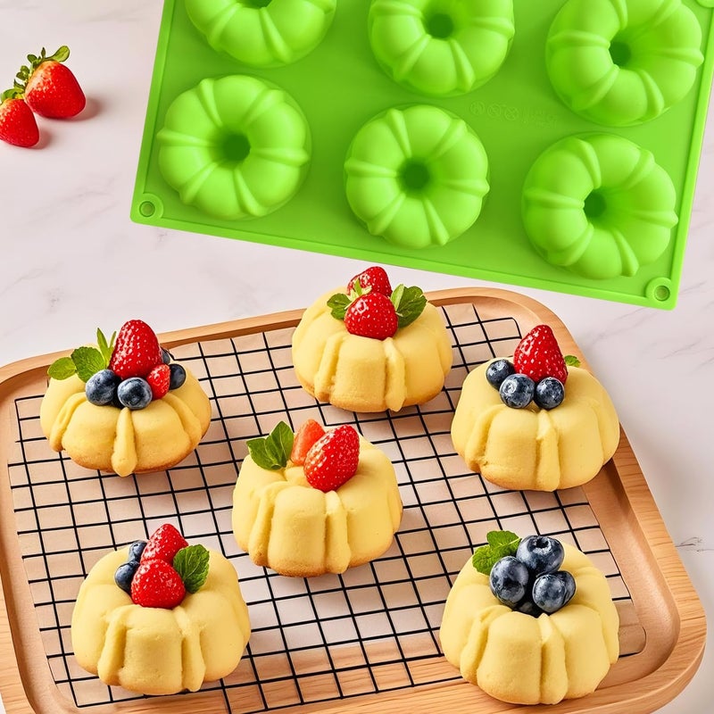 saphe 3 pcs mini Cake Pan, Silicone 6-Cavity Non-stick Baking Mold for Jello,Gelatin Cupcakes, Donuts, Silicone Fluted Tube Cake Pan for Cornbread, Brownies (3) - Image 2