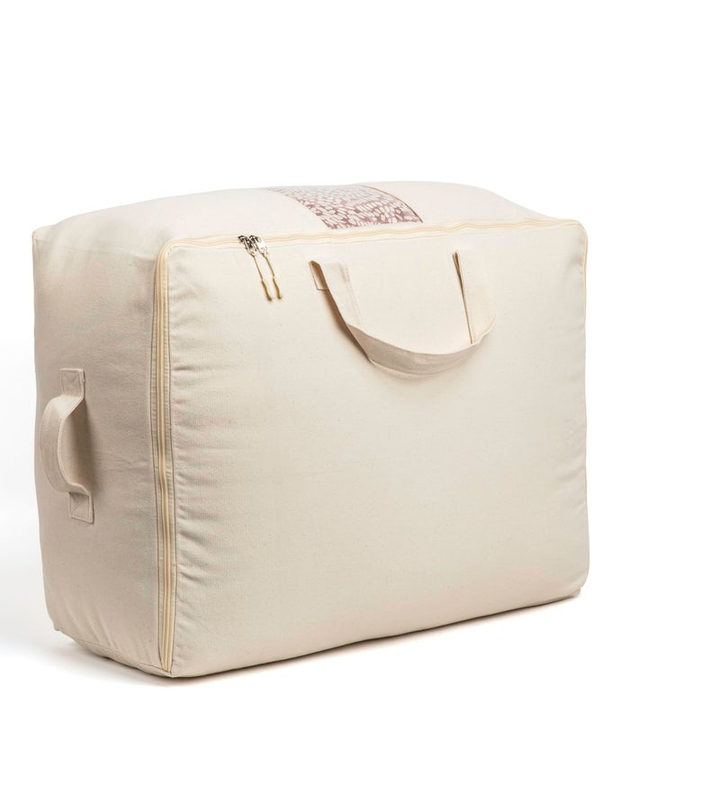 Soft Canvas Storage Bags with Zipper Thick Breathable 1pc KingQueen Comforter Organizer Four Carrying Handles and Window Large 25x19x9in Bag for Sheets Blankets Bedding Pillows Clothes