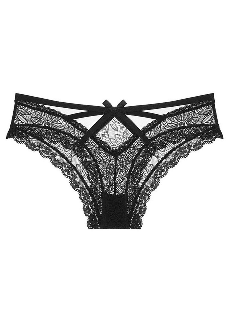 Loquat Lady's Solid Color Panty Women's Low-Waisted Lace Briefs Black 