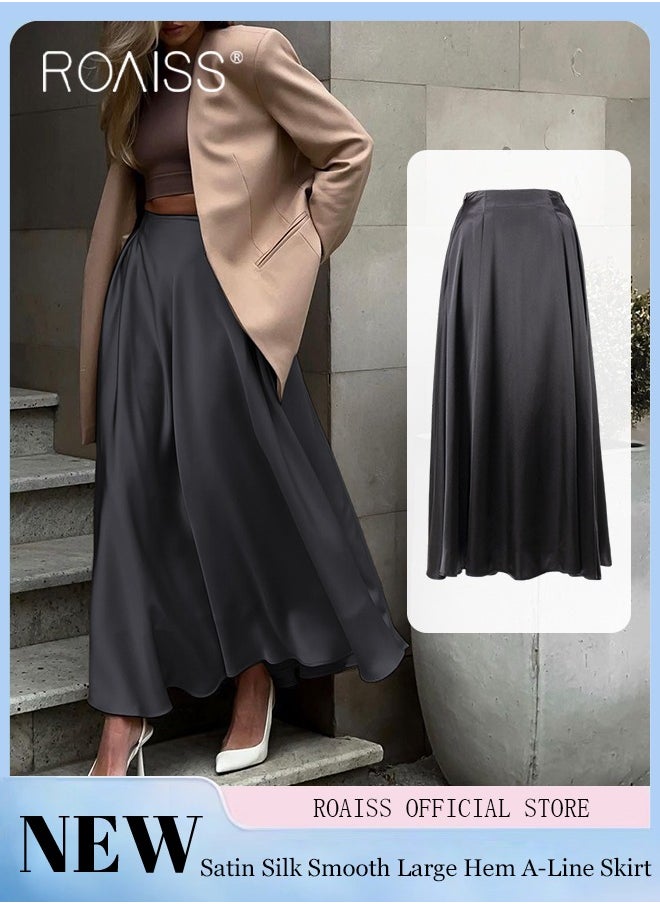 roaiss - Satin High Waist Skirt for Women Soft and Comfy Loose Draped Large Hem A-Line Skirt Ladies Elegant High-Waisted Long Skirt for Ladies Elegant Temperament Casual Outfit - Image 1
