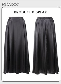 roaiss Satin High Waist Skirt for Women Soft and Comfy Loose Draped Large Hem A-Line Skirt Ladies Elegant High-Waisted Long Skirt for Ladies Elegant Temperament Casual Outfit  - Image 5