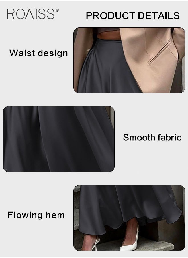 roaiss - Satin High Waist Skirt for Women Soft and Comfy Loose Draped Large Hem A-Line Skirt Ladies Elegant High-Waisted Long Skirt for Ladies Elegant Temperament Casual Outfit - Image 1