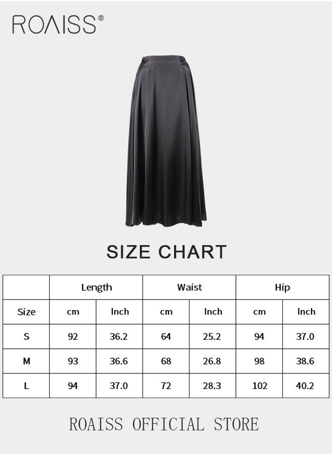 roaiss - Satin High Waist Skirt for Women Soft and Comfy Loose Draped Large Hem A-Line Skirt Ladies Elegant High-Waisted Long Skirt for Ladies Elegant Temperament Casual Outfit - Image 1