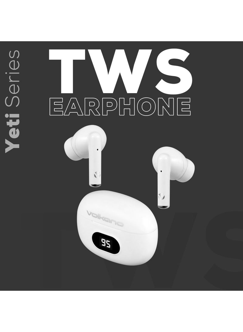 Volkano Yeti Series True Wireless Earphones, Bluetooth 5.3, Dual Mic, In-Ear, IPX5 Waterproof, Lightweight, Type-C Charging Case with 2x Full Recharges, 5H Playtime, White - Image 3