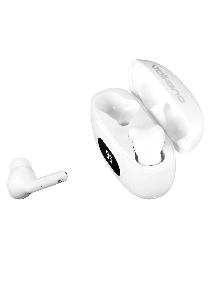 Volkano Yeti Series True Wireless Earphones, Bluetooth 5.3, Dual Mic, In-Ear, IPX5 Waterproof, Lightweight, Type-C Charging Case with 2x Full Recharges, 5H Playtime, White - Image 1