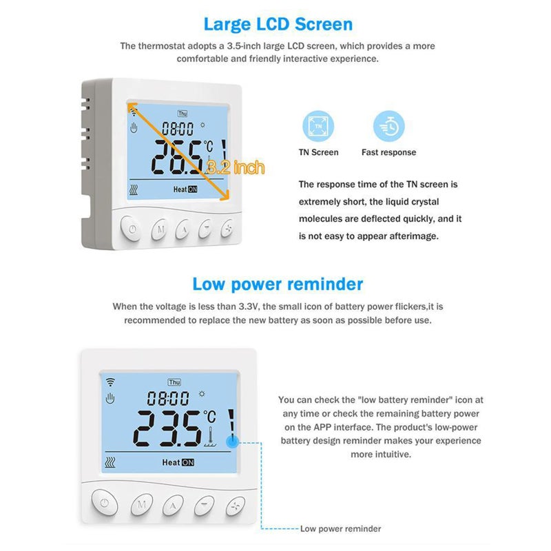 WIFI Smart Boiler Thermostat with Receiver 3.2Inch LCD Display Intelligent Thermostat with Application & Voice Control Digital Programmable Thermostat - Image 3