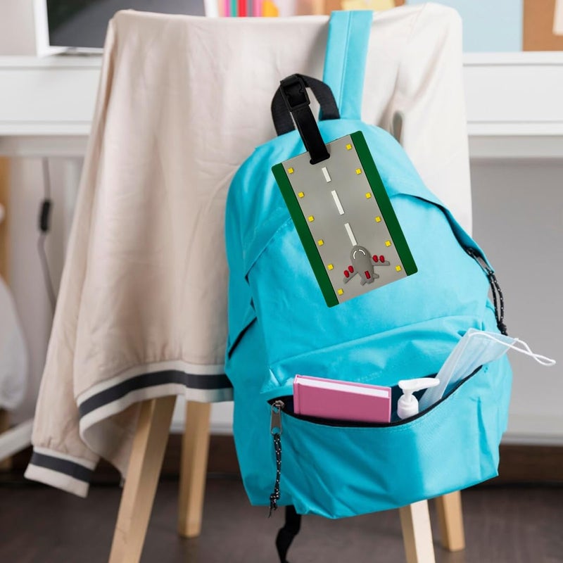 Eitheo بطاقات أمتعة للأطفال بطاقات أمتعة مع اسم وعنوان | بطاقات أمتعة سيليكون للحقائب، بطاقات لتحديد الحقائب/حقائب المدرسة ملصق ملون متعدد (إقلاع الطائرة) - Image 3