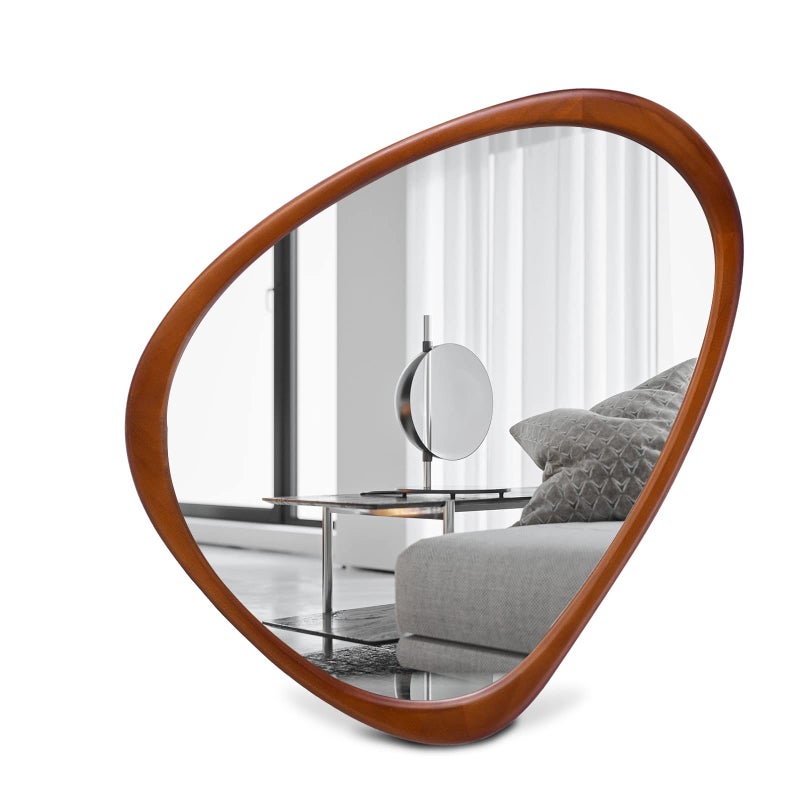 COOL2DAY Irregular Asymmetrical Wood Wall Frame Mirror Abstract Decorative Odd Shaped Mirror for Living Room Bedroom Entryway Bathroom Home Decor 18 x 22