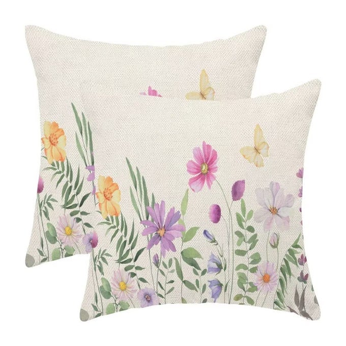 Spring Flower Pillow Covers 20 X 20 Inch Set of 2 Farmhouse Colorful Floral Throw Pillow Covers Outdoor Spring Decorative Pillowcase for Couch Home Sofa Living Room