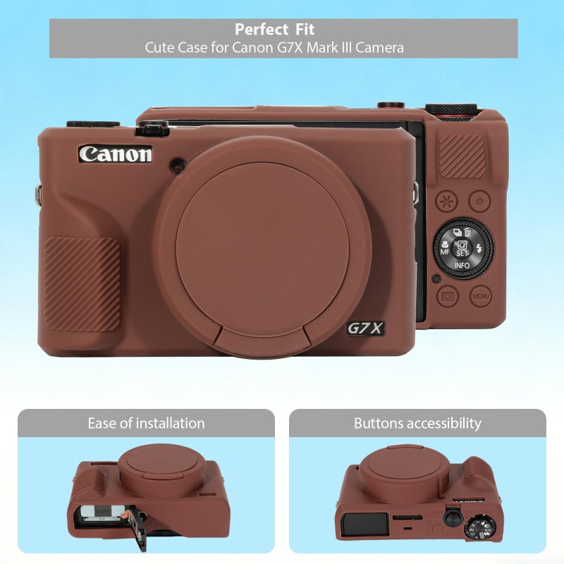 Frevyve Case for Canon G7X Mark III Camera, Soft Silicone Protective Case, Slim Fit Sleeve with Removable Lens Cover and Screen Protector Accessories, Lightweight, Anti-Scratch (Dark Brown) - Image 3