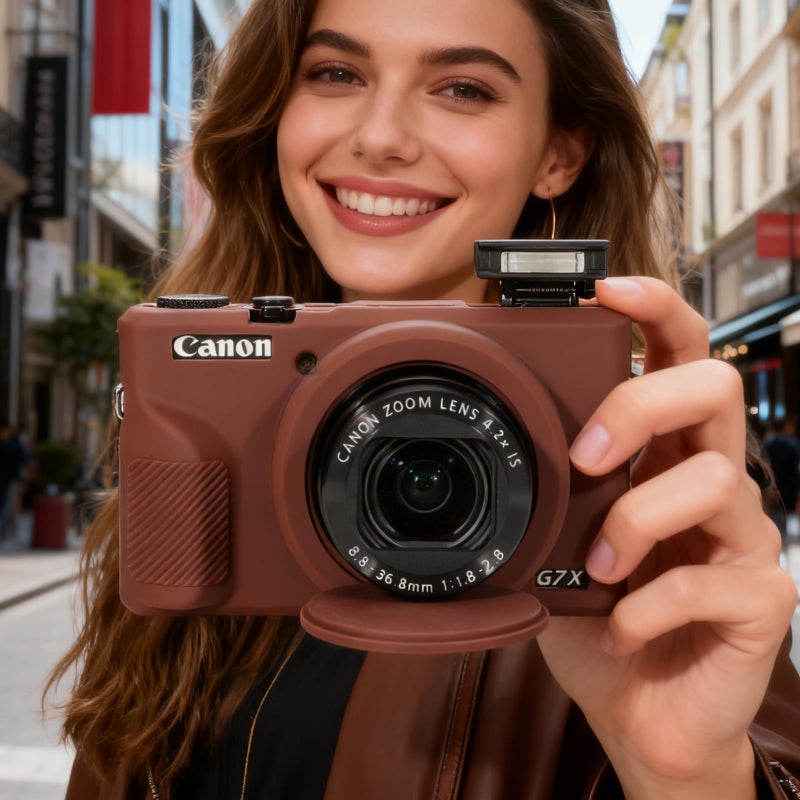 Frevyve Case for Canon G7X Mark III Camera, Soft Silicone Protective Case, Slim Fit Sleeve with Removable Lens Cover and Screen Protector Accessories, Lightweight, Anti-Scratch (Dark Brown) - Image 2