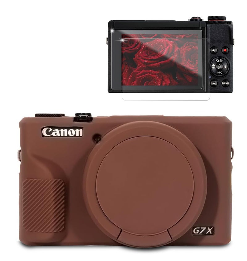 Frevyve Case for Canon G7X Mark III Camera, Soft Silicone Protective Case, Slim Fit Sleeve with Removable Lens Cover and Screen Protector Accessories, Lightweight, Anti-Scratch (Dark Brown) - Image 1