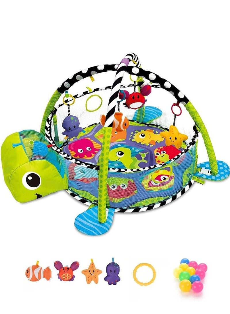 VTERLY Turtle Baby Play Mat, Play Mat with 30 Ocean Balls and 4 Marine Animal Toys, Funny Animal Baby Play Gym Mat for Stage-Based Sensory & Motor Skill Development - Image 1