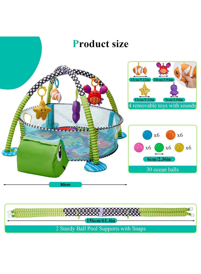 VTERLY Turtle Baby Play Mat, Play Mat with 30 Ocean Balls and 4 Marine Animal Toys, Funny Animal Baby Play Gym Mat for Stage-Based Sensory & Motor Skill Development - Image 5