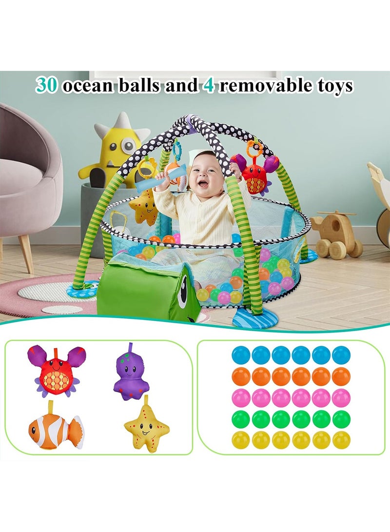 VTERLY Turtle Baby Play Mat, Play Mat with 30 Ocean Balls and 4 Marine Animal Toys, Funny Animal Baby Play Gym Mat for Stage-Based Sensory & Motor Skill Development - Image 4