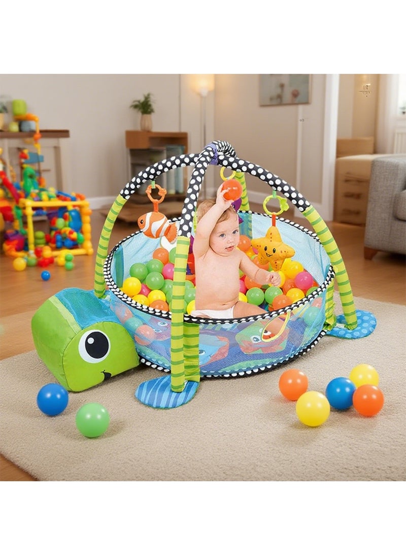 VTERLY Turtle Baby Play Mat, Play Mat with 30 Ocean Balls and 4 Marine Animal Toys, Funny Animal Baby Play Gym Mat for Stage-Based Sensory & Motor Skill Development - Image 2