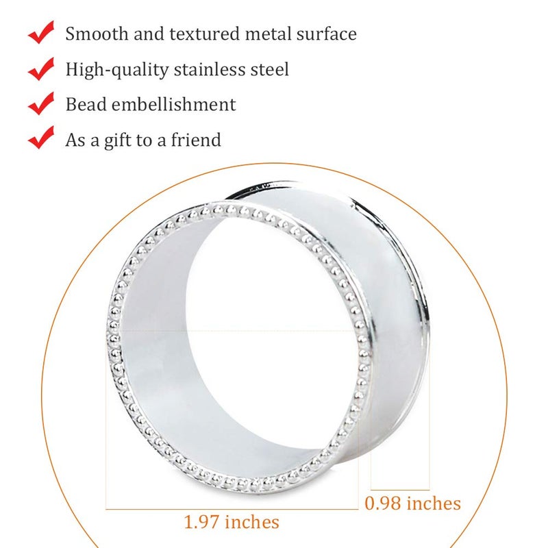 Frjjthchy Frjjthchy 6 Pcs Stainless Steel Bead Side Napkin Rings Delicate Serviette Buckles (Silver)  - Image 2