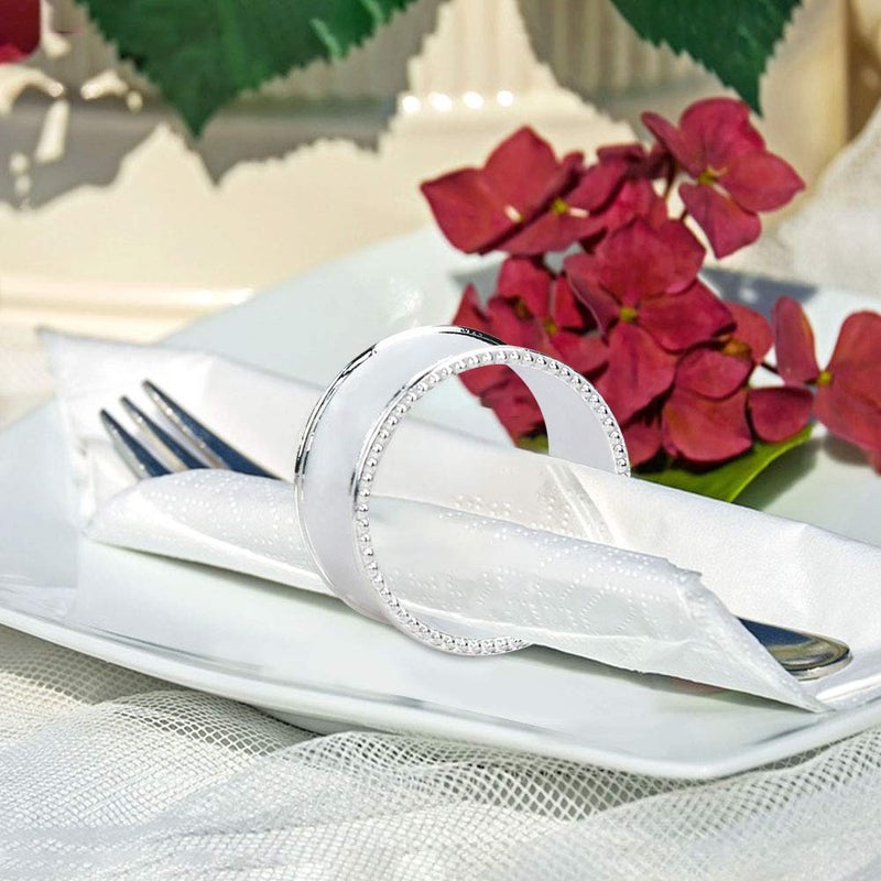 Frjjthchy Frjjthchy 6 Pcs Stainless Steel Bead Side Napkin Rings Delicate Serviette Buckles (Silver)  - Image 3
