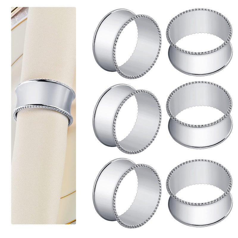 Frjjthchy Frjjthchy 6 Pcs Stainless Steel Bead Side Napkin Rings Delicate Serviette Buckles (Silver)  - Image 1