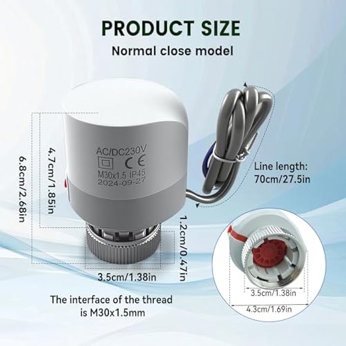 2 X ACTUATOR UNDERFLOOR HEATING 230 V THERMAL ACTUATOR POWERLESS CLOSED NC M30 X 1.5 THERMOT ACTUATOR 3.8 MM HUB FOR UNDERFLOOR HEATING RADIATORS ZONE CONTROL ON/OFF STATUS - Image 3