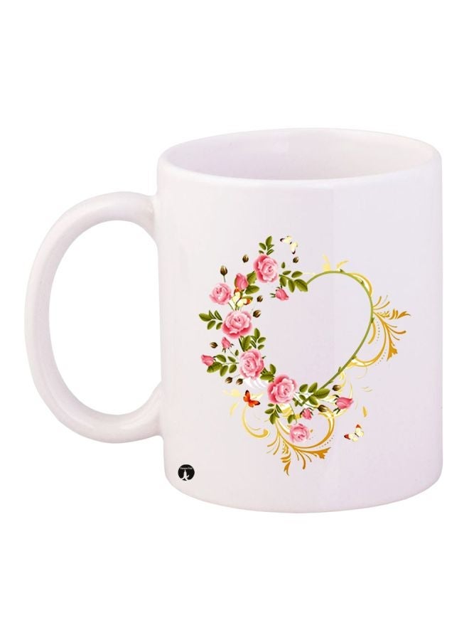 RYN Floral Printed Coffee Mug White/Green/Pink 11ounce