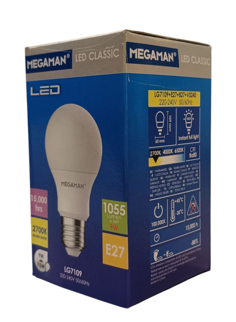 ميجامان Megaman LED E27 9W LG7109-A60- Warm White (2700K) - Image 4