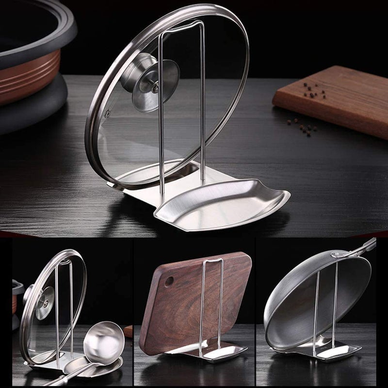 ZYLONE Lid and Spoon Rest Shelf,304 Stainless Steel Pan Pot Cover Lid Rack Stand Organizer,ZYLONE Pan Lid Organizer Storage Soup Spoon Rests Utensils Kitchen Tool - Image 4