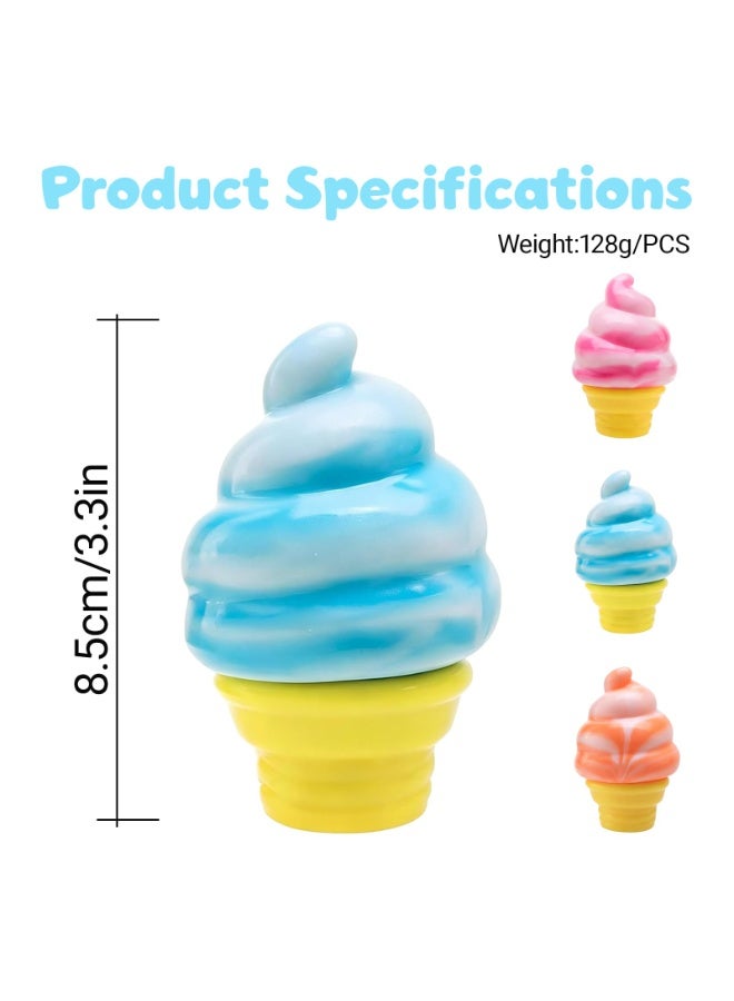 3PCS Ice Cream Squishy Toy Set, Slow Rise Soft TPR Stress Relief Fidget Squeeze Toys - Image 2