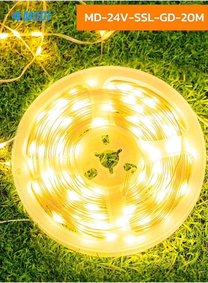 مودي سلسلة مصابيح شمسية خارجية ذهبية اللون | طاقة مزدوجة (طاقة شمسية وUSB) | 8 أوضاع إضاءة مع جهاز تحكم عن بُعد ومؤقت | مقاومة للماء IP65، مصابيح زينة خرافية للفناء والحديقة والفناء وحفلات الزفاف - Image 4