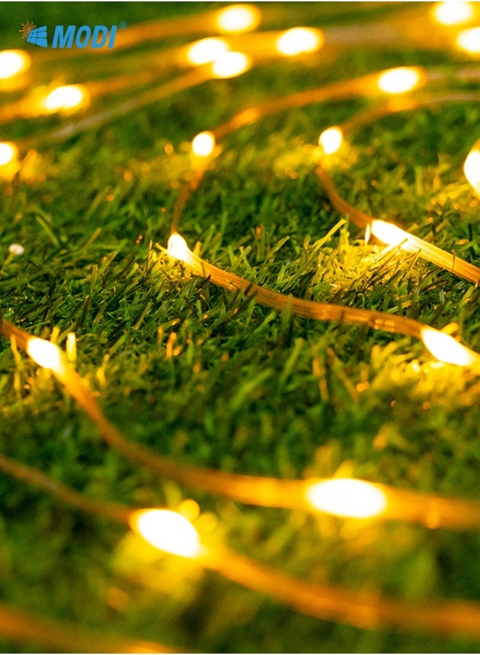 مودي سلسلة مصابيح شمسية خارجية ذهبية اللون | طاقة مزدوجة (طاقة شمسية وUSB) | 8 أوضاع إضاءة مع جهاز تحكم عن بُعد ومؤقت | مقاومة للماء IP65، مصابيح زينة خرافية للفناء والحديقة والفناء وحفلات الزفاف - Image 3