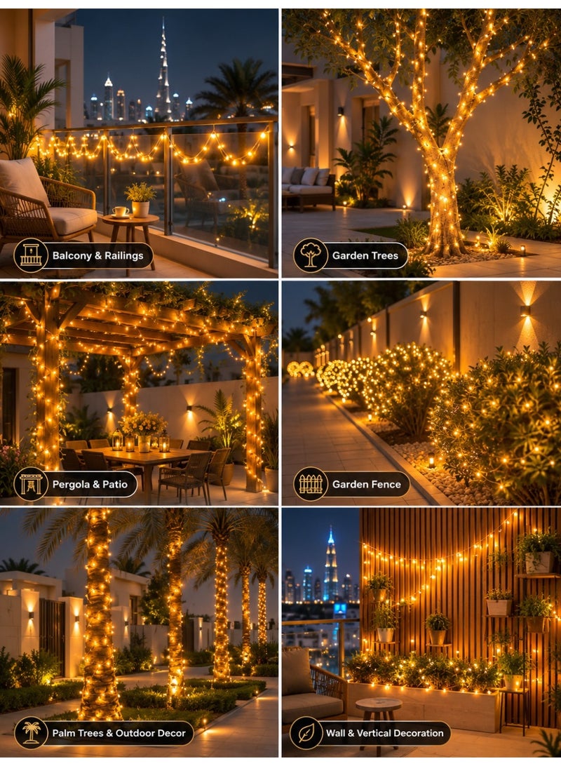 MODI Solar String Lights Outdoor 10M/20M, Warm Gold Fairy Lights, Dual Solar & USB Power, 8 Lighting Modes, Remote Control Timer, IP65 Waterproof for Garden Patio Wedding - Image 4