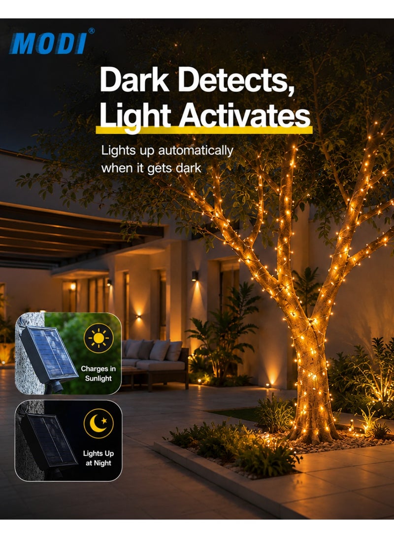 MODI Solar String Lights Outdoor 10M/20M, Warm Gold Fairy Lights, Dual Solar & USB Power, 8 Lighting Modes, Remote Control Timer, IP65 Waterproof for Garden Patio Wedding - Image 3