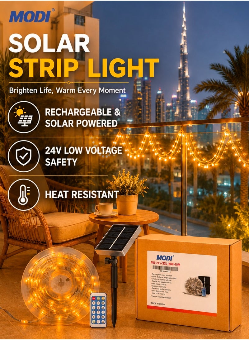 MODI Solar String Lights Outdoor 10M/20M, Warm Gold Fairy Lights, Dual Solar & USB Power, 8 Lighting Modes, Remote Control Timer, IP65 Waterproof for Garden Patio Wedding - Image 1