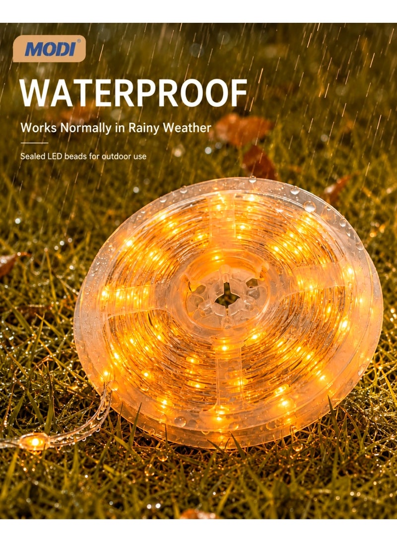 MODI Solar String Lights Outdoor 10M/20M, Warm Gold Fairy Lights, Dual Solar & USB Power, 8 Lighting Modes, Remote Control Timer, IP65 Waterproof for Garden Patio Wedding - Image 2
