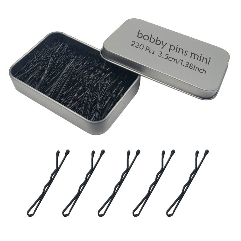 YINGFENG 220 Count Mini Wavy 1.38 Inch bobby pins black with Storage Box, Suitable for All Hair Types, Hair Clips for Kids, Girls and Women - Image 1