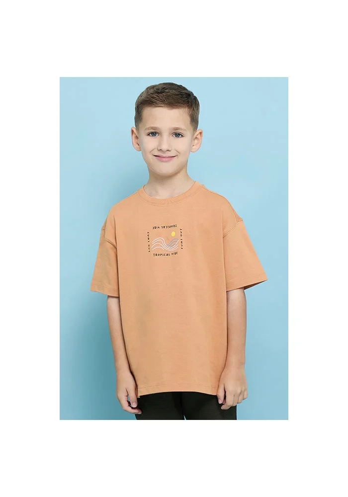 أر أند بي Printed T-Shirt with Crew Neck and Short Sleeves
