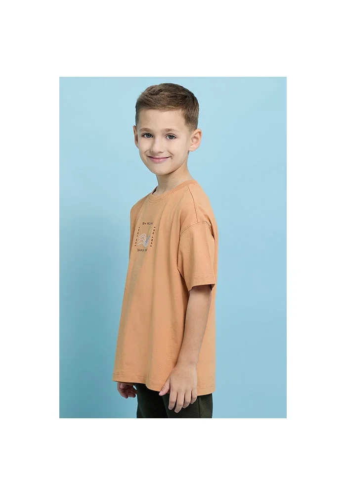 أر أند بي Printed T-Shirt with Crew Neck and Short Sleeves