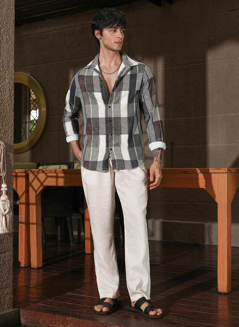 Campus Sutra Campus Sutra Men's Multicolour Woven-Block Oversized Shirt For Casual Wear | Spread Collar | Long Sleeve | Button Closure | Oversized Shirt Crafted With Comfort Fit For Everyday Wear